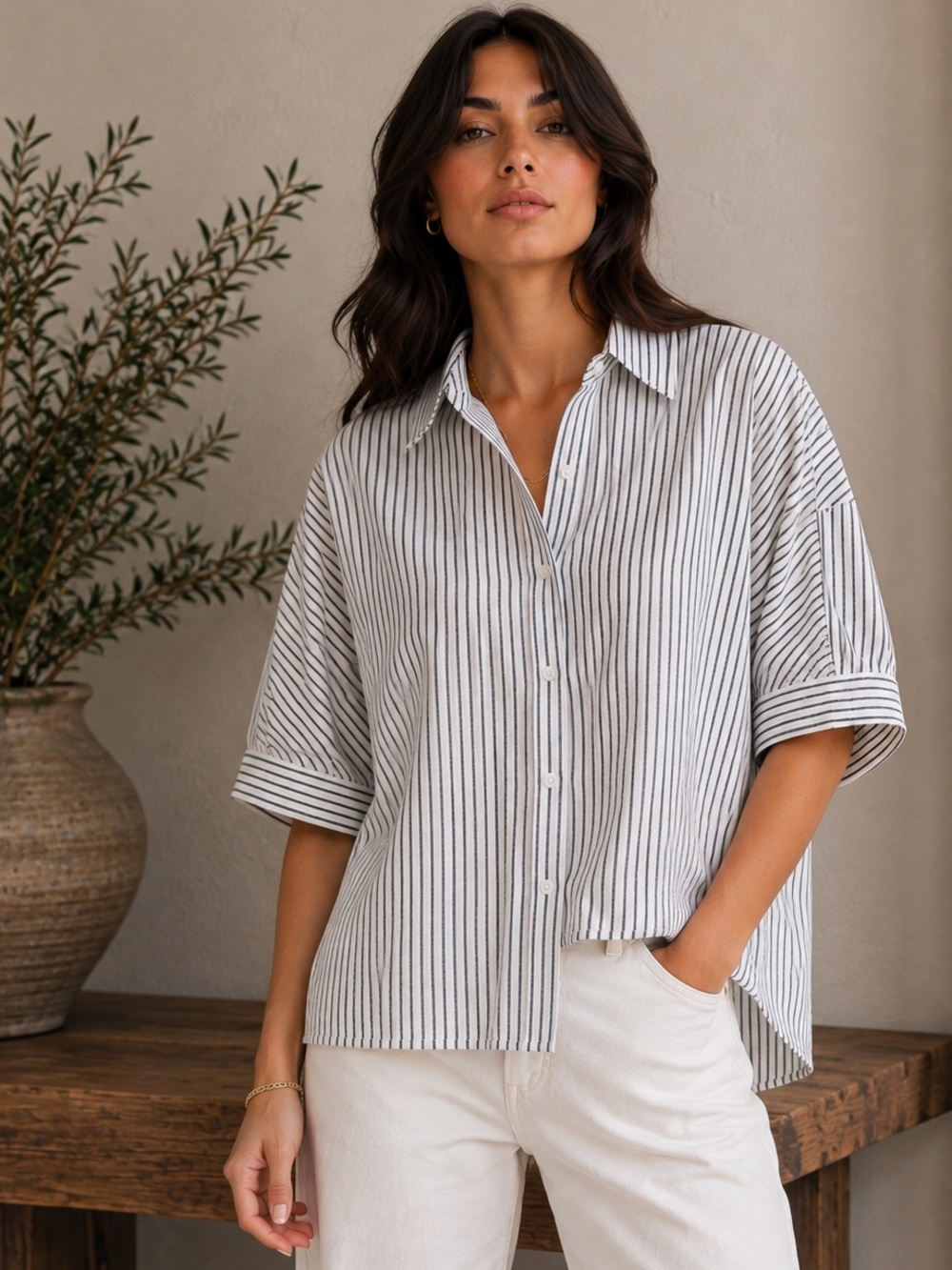 Max Studio High-Low Oversize Button-Up Shirt ~ size medium